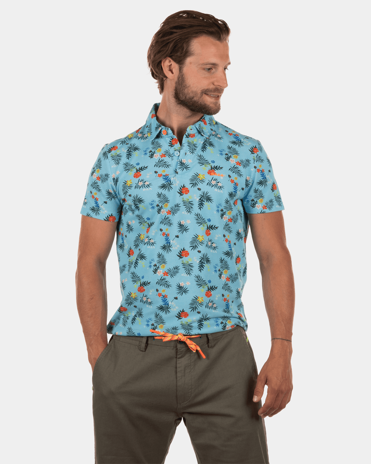 Blumen-Poloshirt von Boil Hole - Lagune Blue