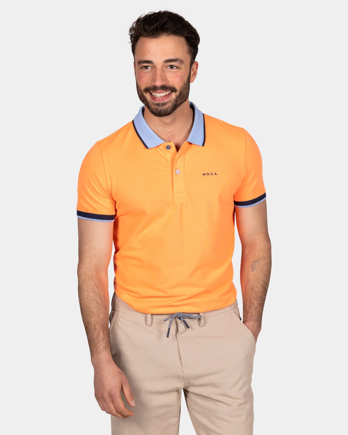 Plain poloshirt with accent colored collar - Fresh Orange