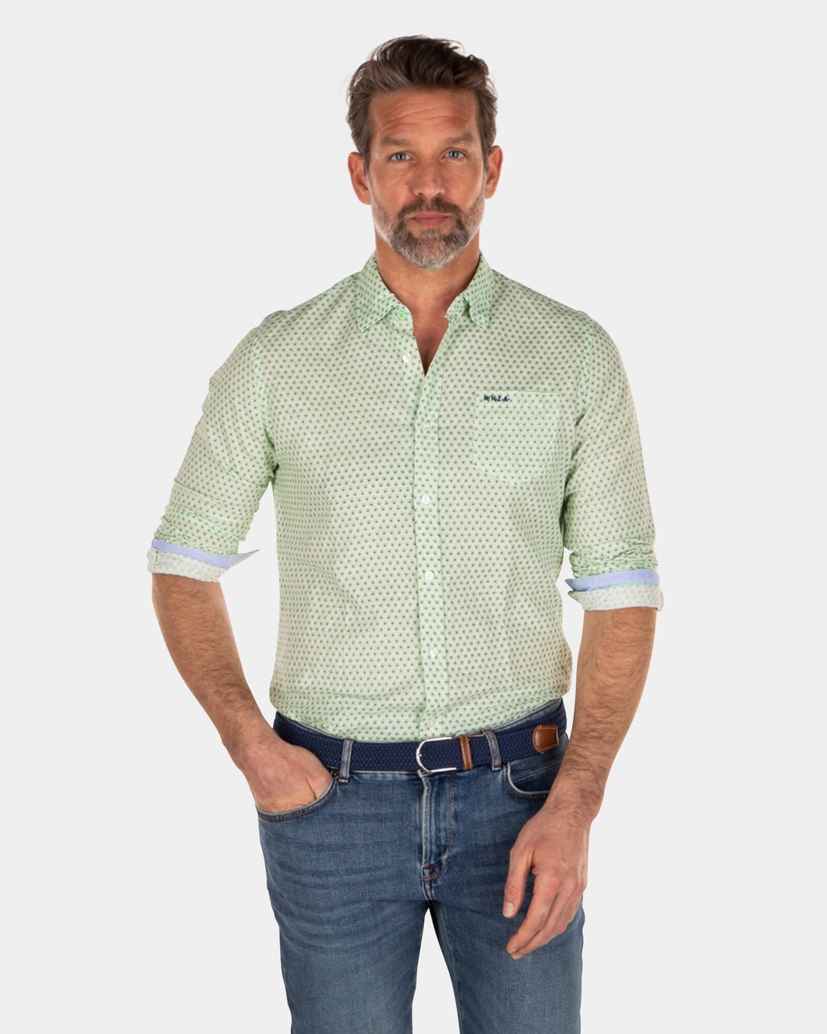 Camisa algodón lino topos - Sea Green