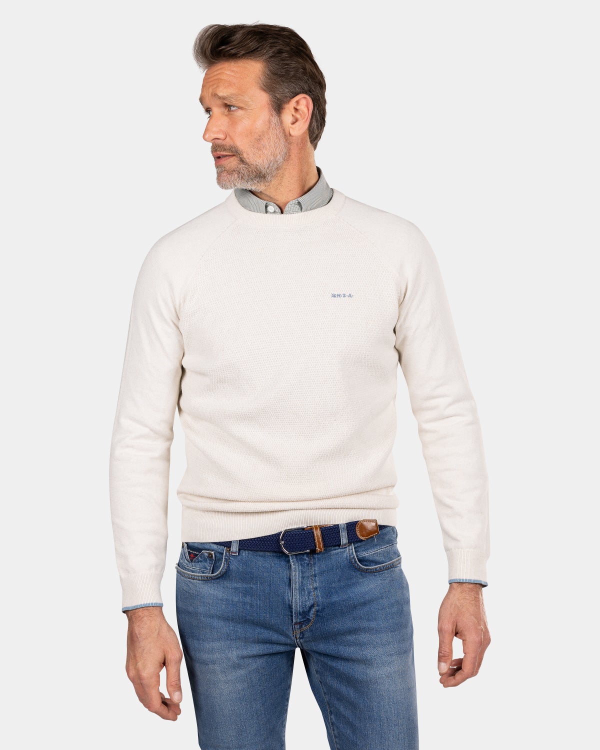 White crew neck pullover - Oat Sand