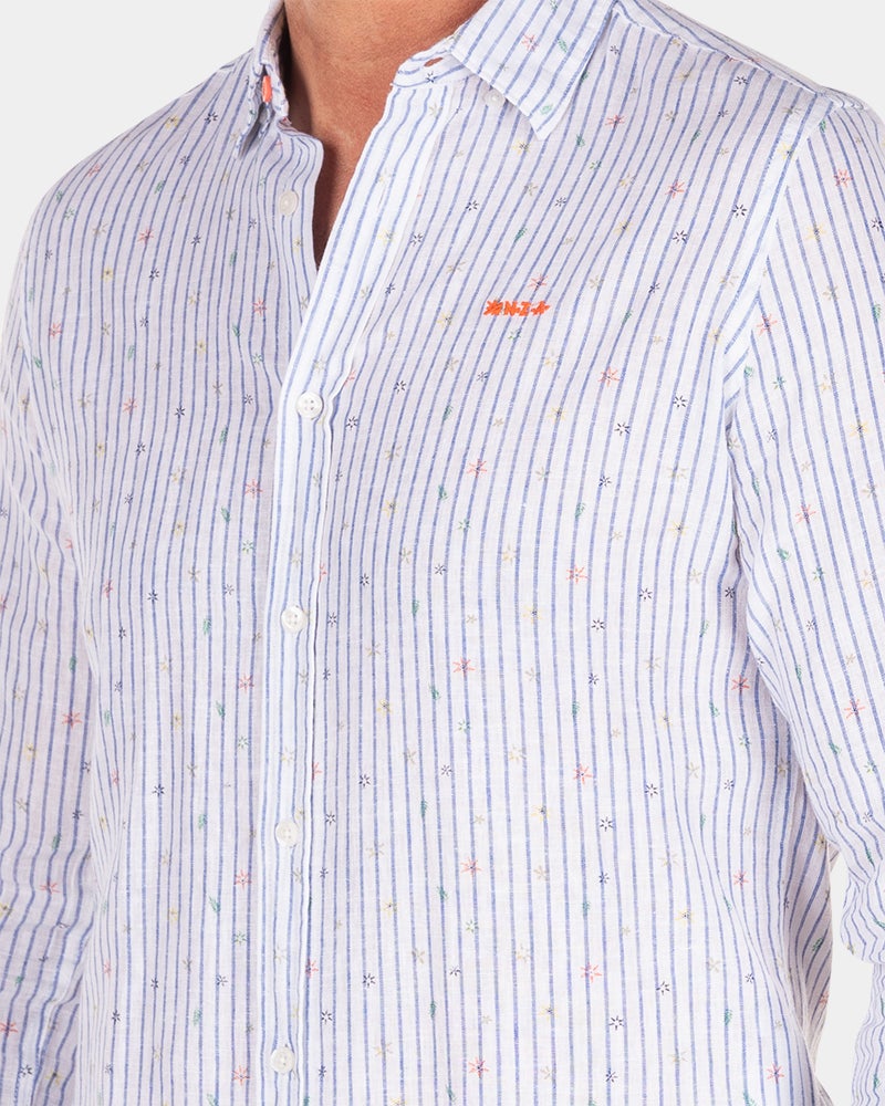 Camisa de lino a rayas - White Multicolour