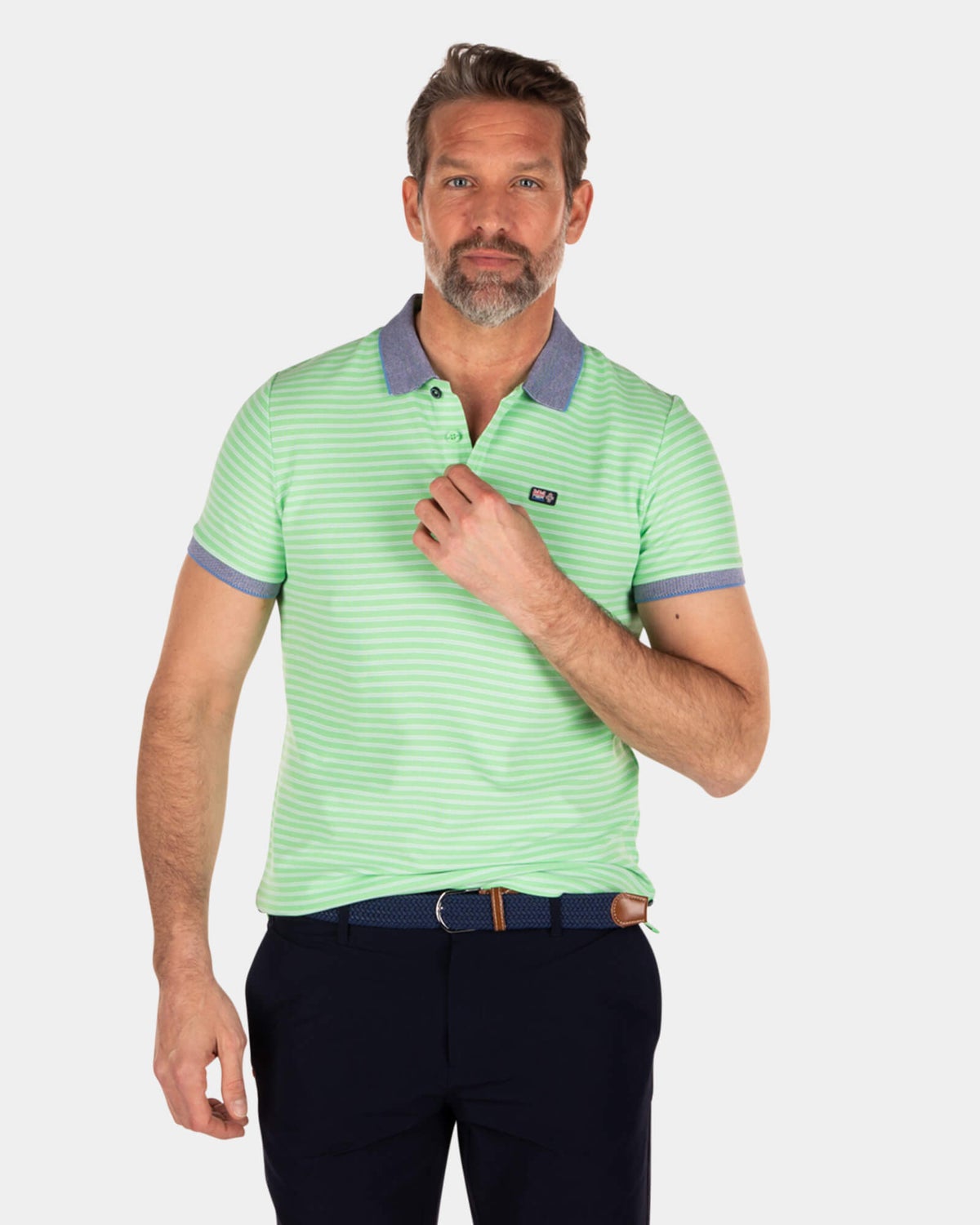 Gestreiftes Poloshirt aus Baumwolle und Polyester - Sea Green