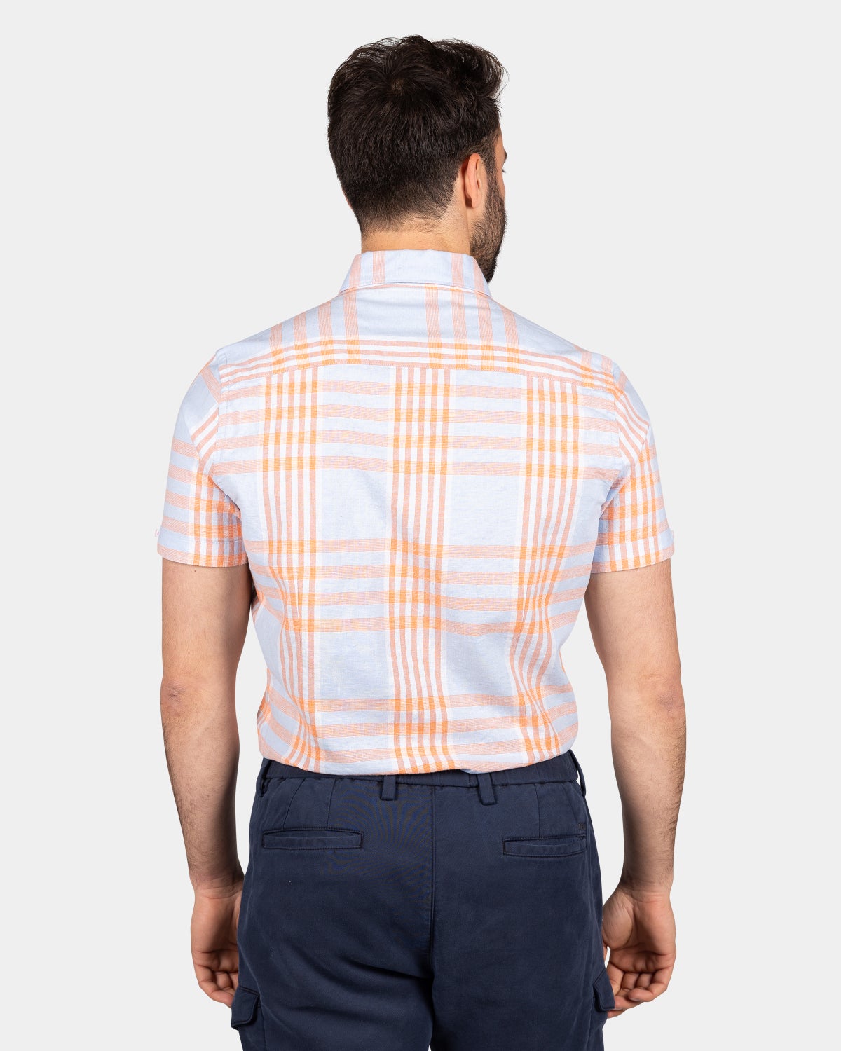 Checked blue with orange shirt - Light Sky