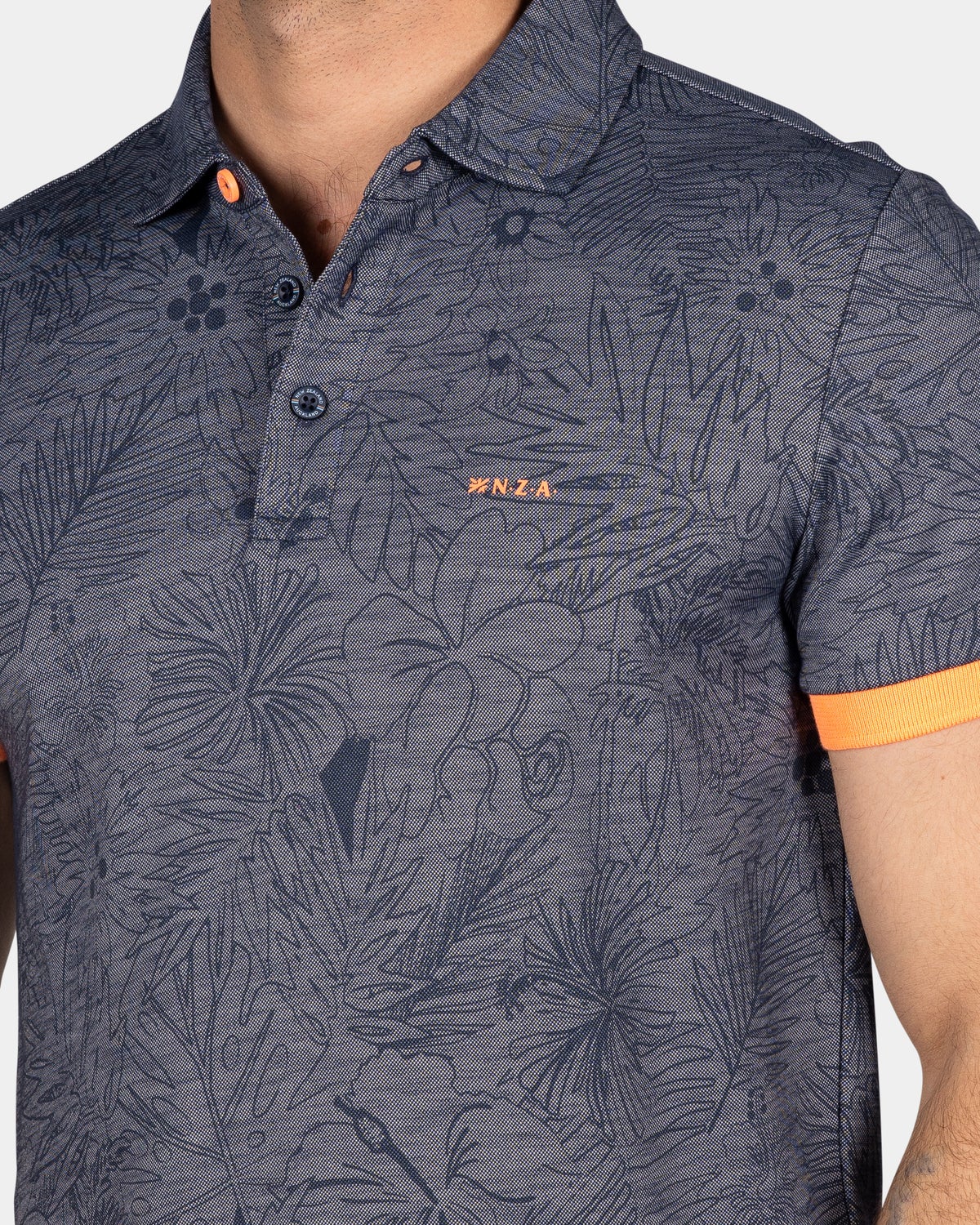 Lyocell polo met lichte bloemenprint - Ocean Navy