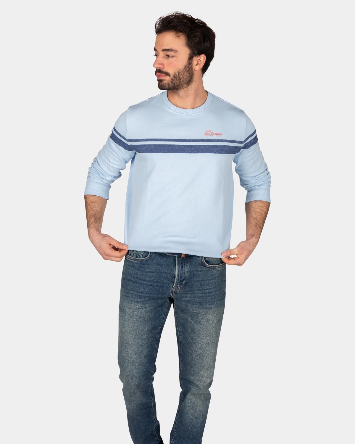 Cotton crew neck longsleeve - Rhythm Blue