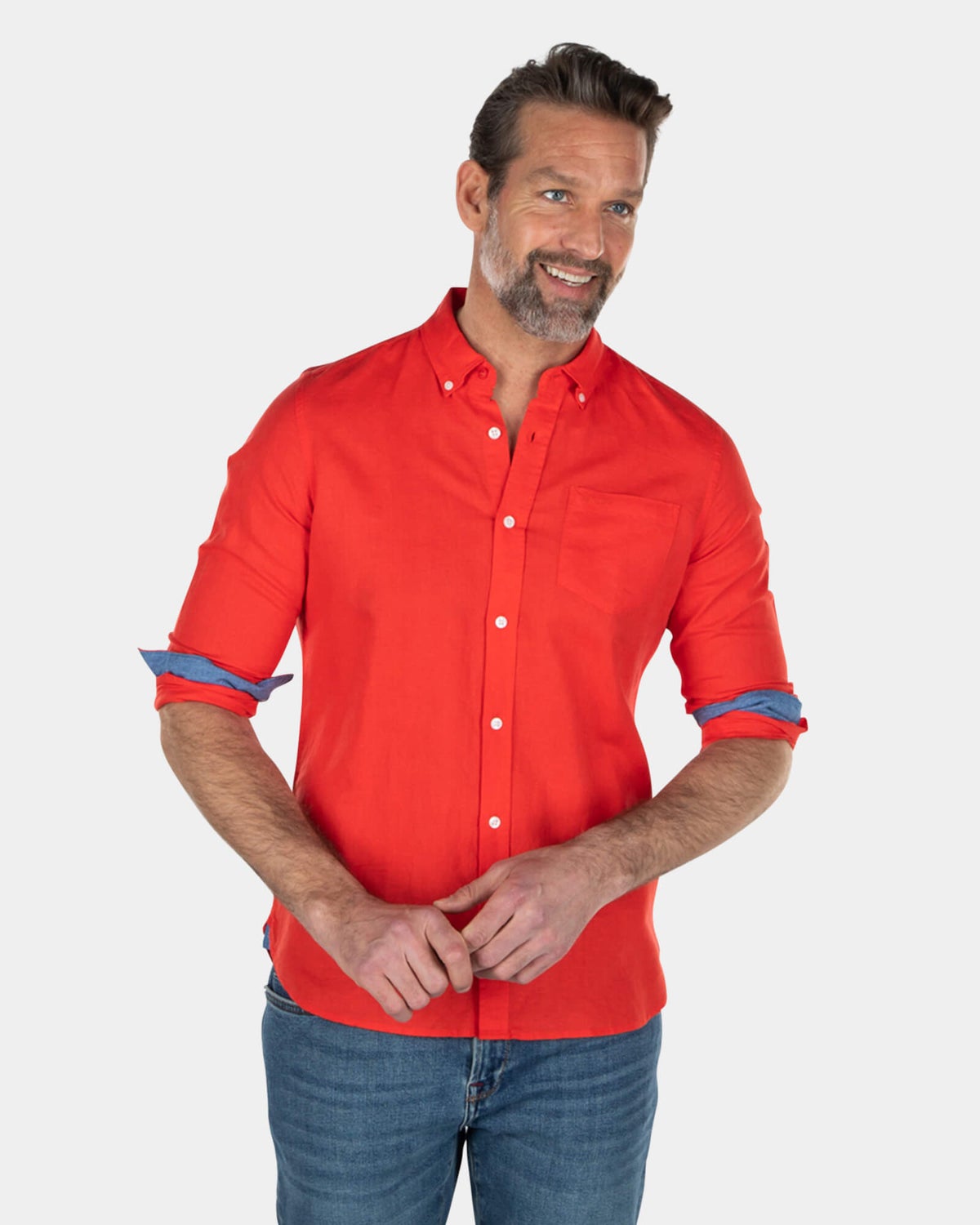 Chemise en lin de couleur unie - Orange Red