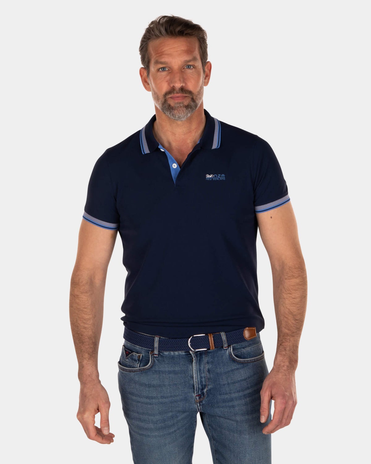 Einfarbiges Poloshirt aus recyceltem Polyester - Key Navy