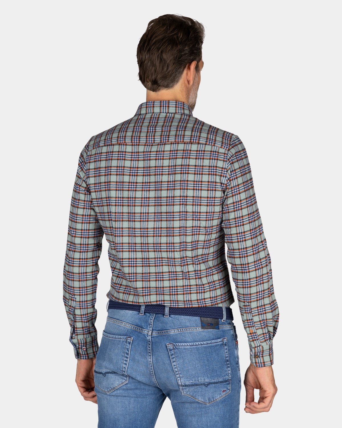 Green red checked shirt - Pebble Green