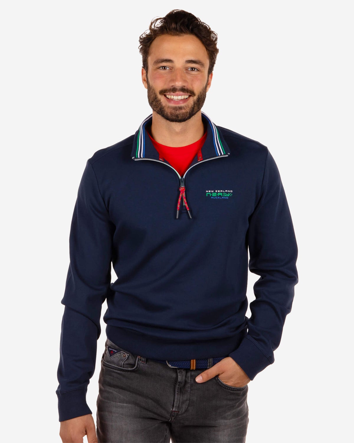 Pull en coton avec fermeture éclair Urenui - Reef Navy