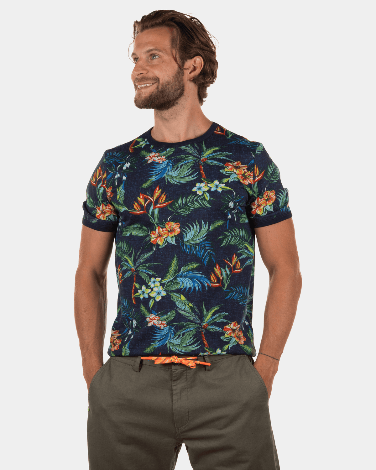 Camiseta floral de algodón Moumoukai - Dutch Navy