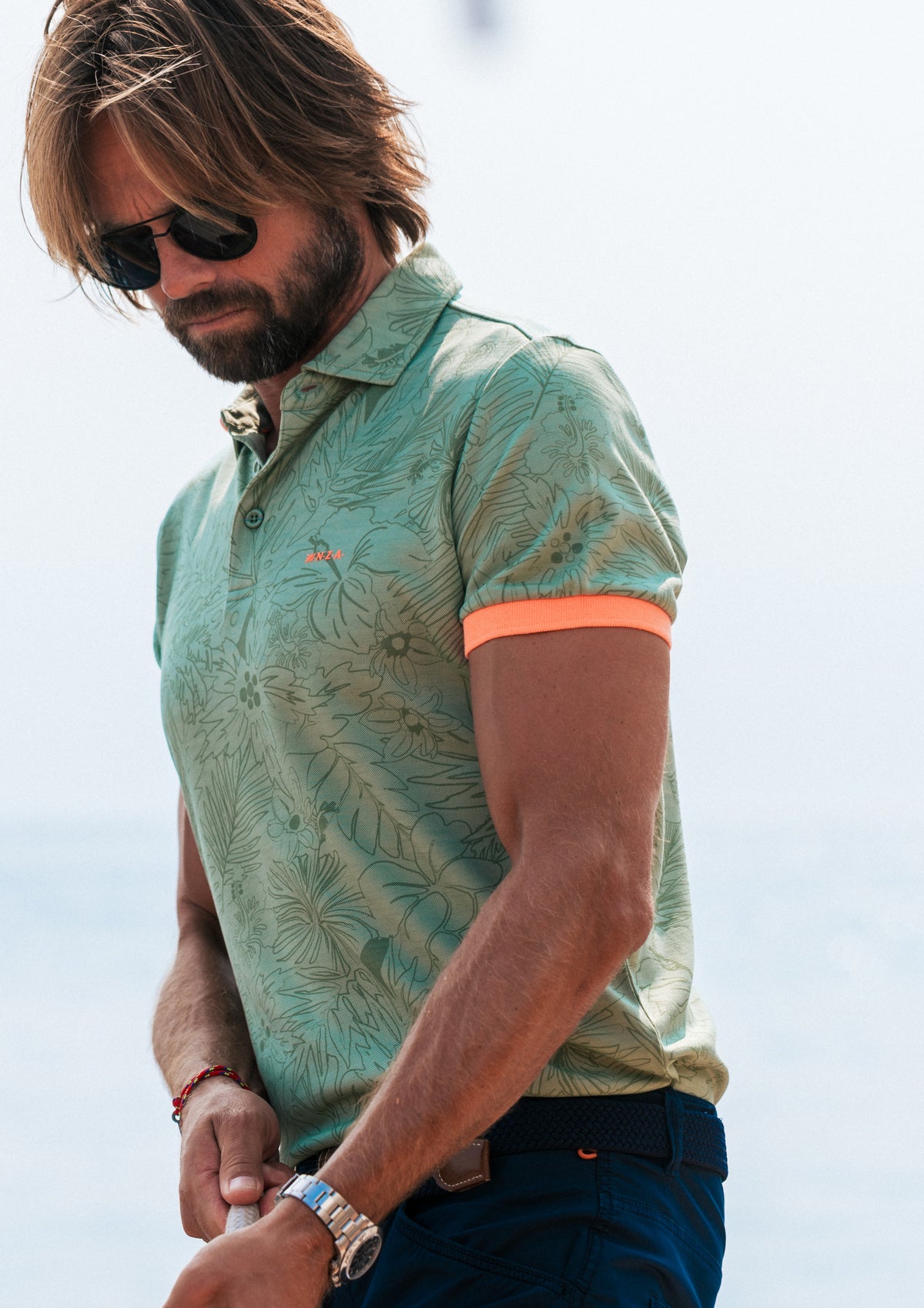 Polo de lyocell con ligero estampado floral - Soft Olive