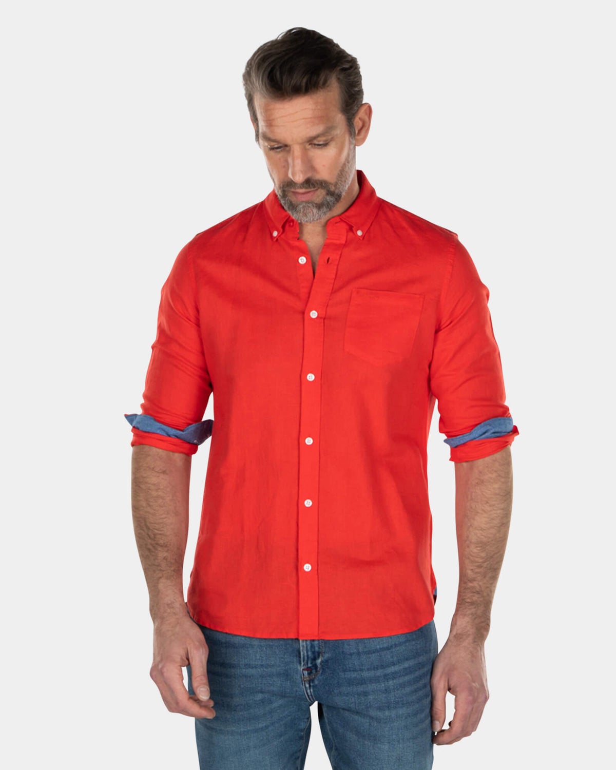 Chemise en lin de couleur unie - Orange Red