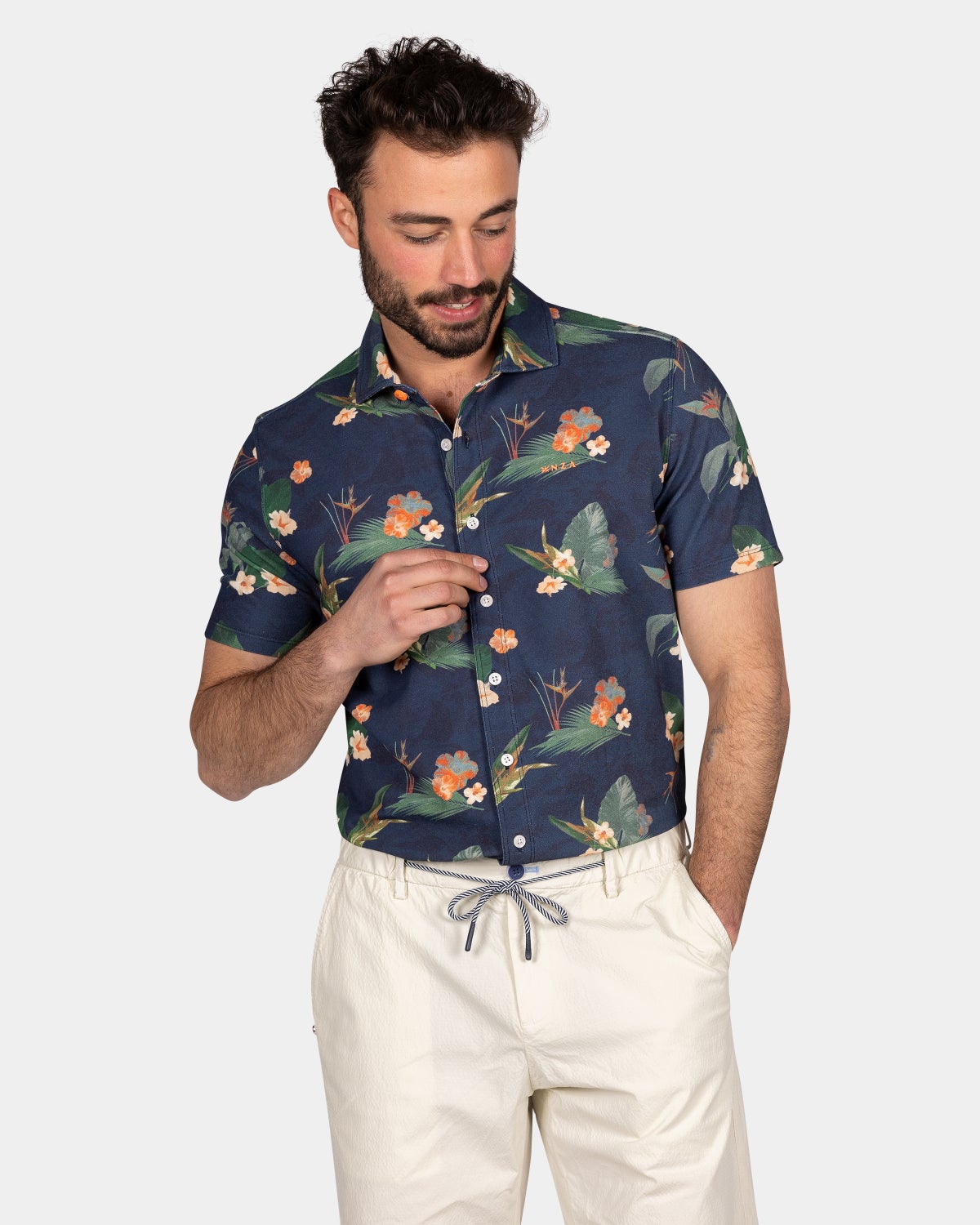 Camisa azul oscuro con flores grandes - Ocean Navy