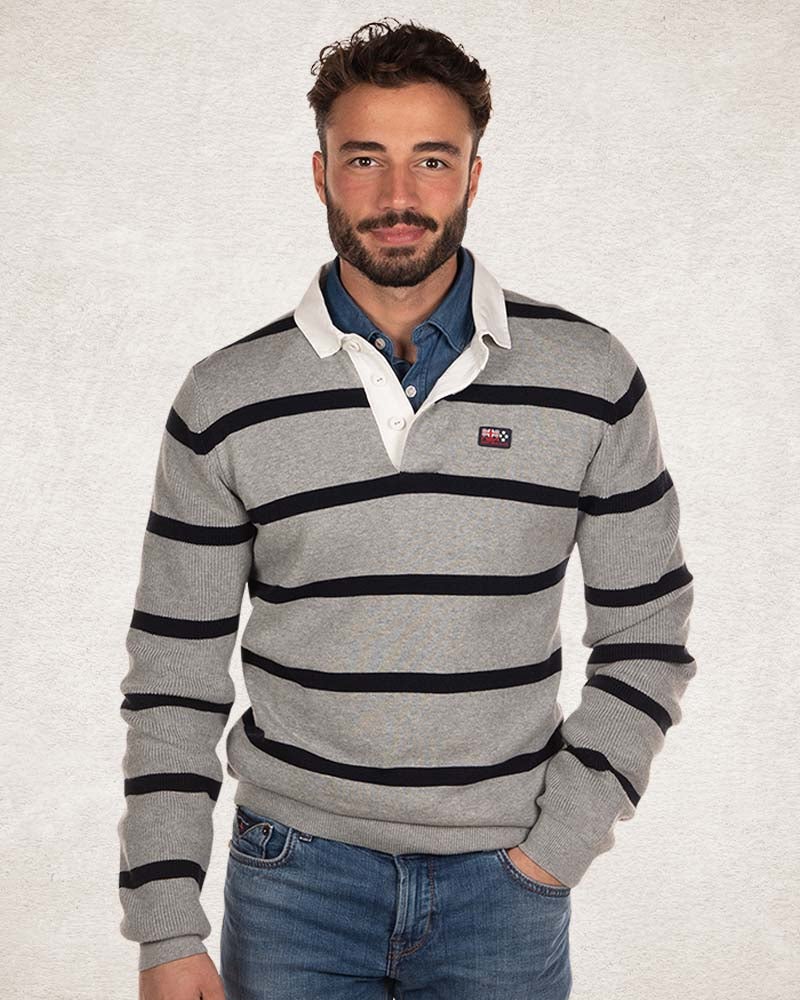 Grau gestreiftes Rugby-Shirt - Grey Melange