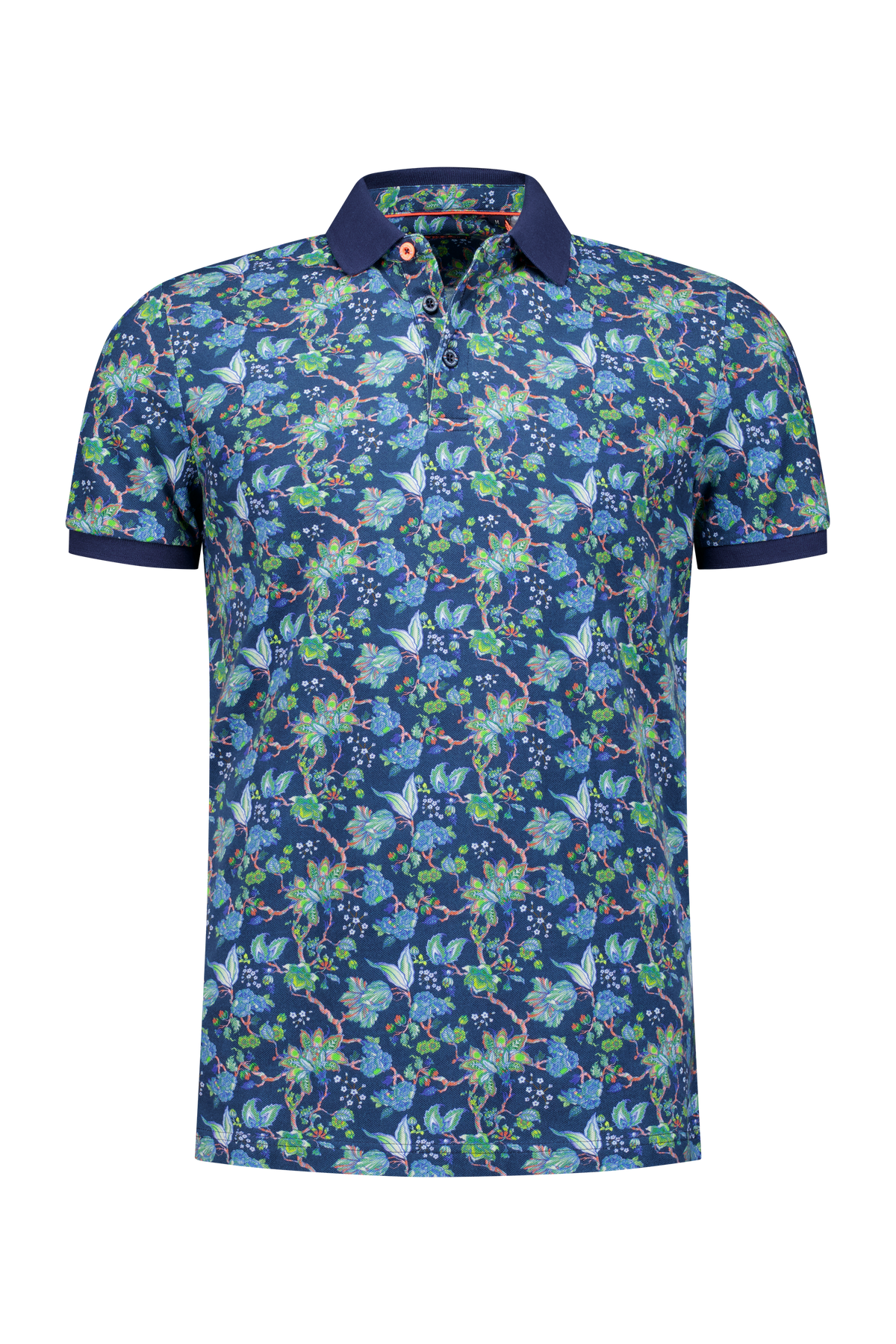 Blauwe polo met bloemenprint - Blue Multi Colour