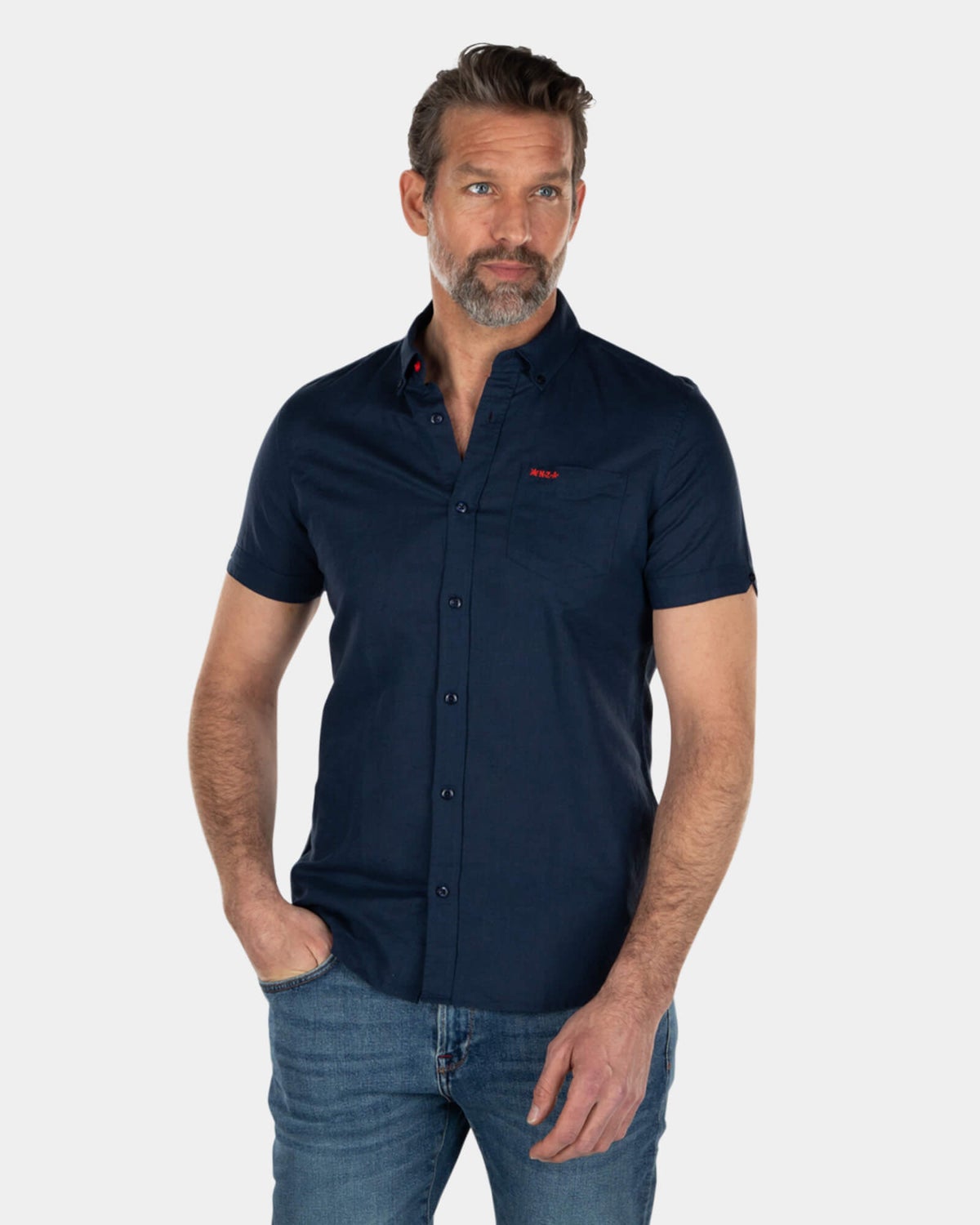 Chemise en lin uni manches courtes - Key Navy