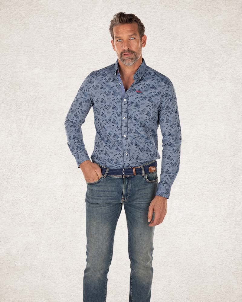 Camisa de algodón azul con estampado - Bright Water Blue