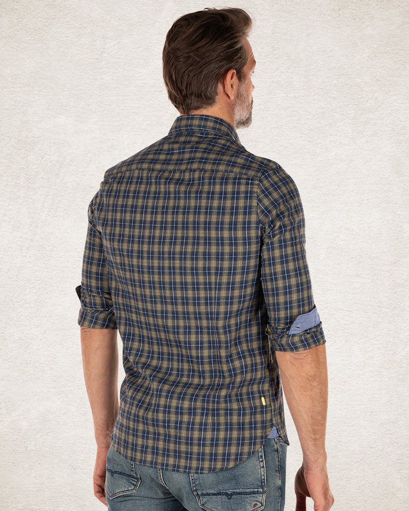 Checkered flannel shirt with green and blue