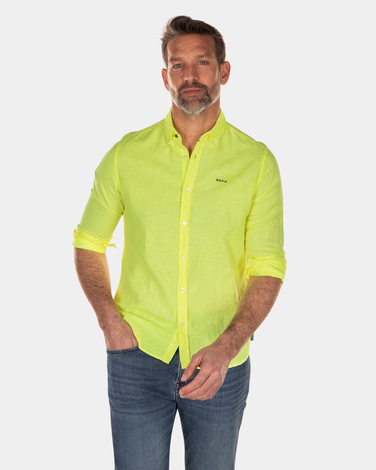 Chemise unie en lin à manches longues - High Summer Yellow