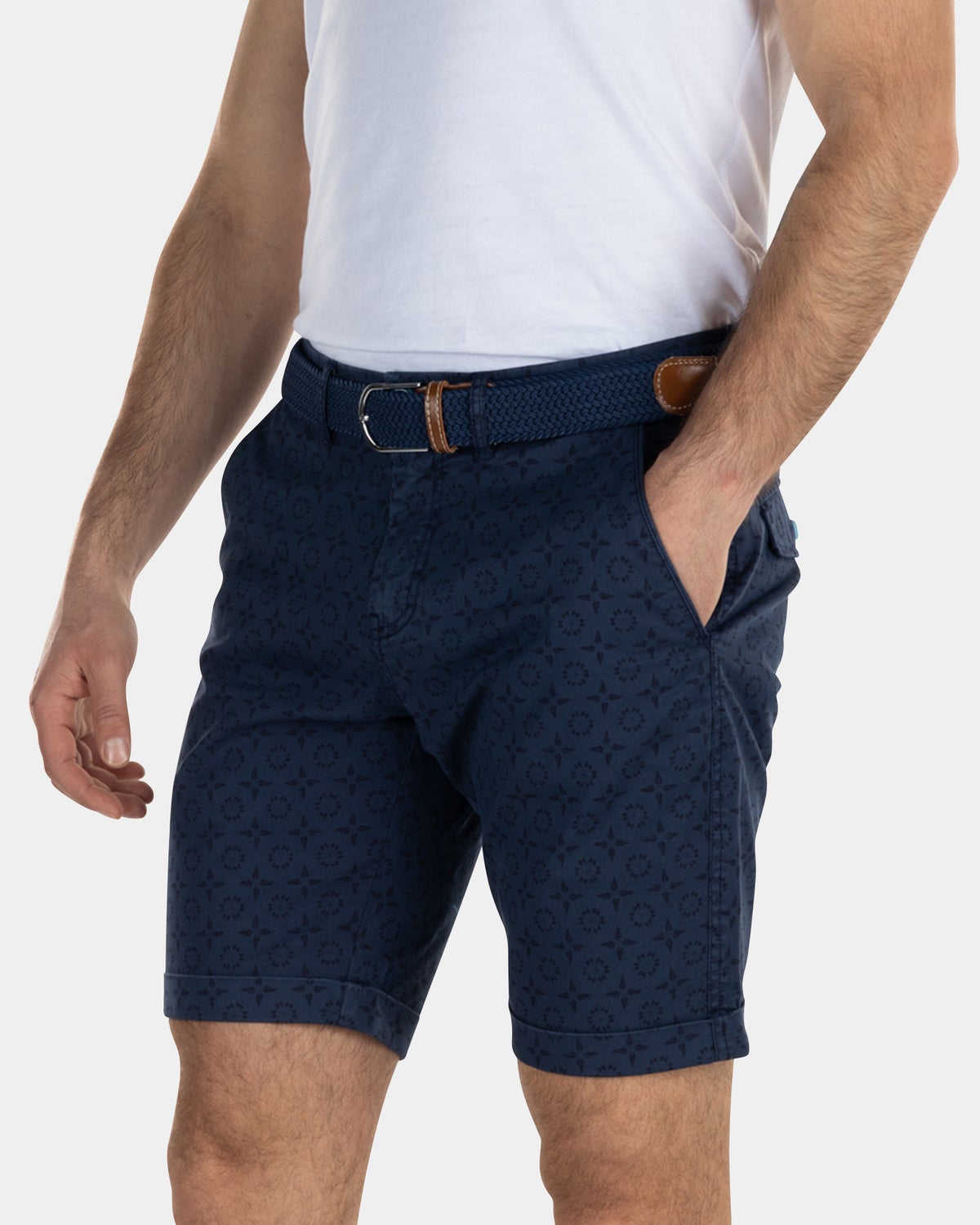 Bedruckte Chinoshorts aus Baumwoll-Tencel - Key Navy