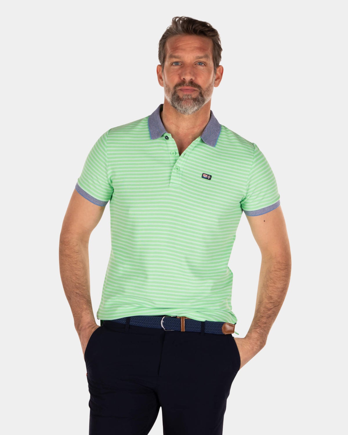 Katoen polyester polo met strepen - Sea Green