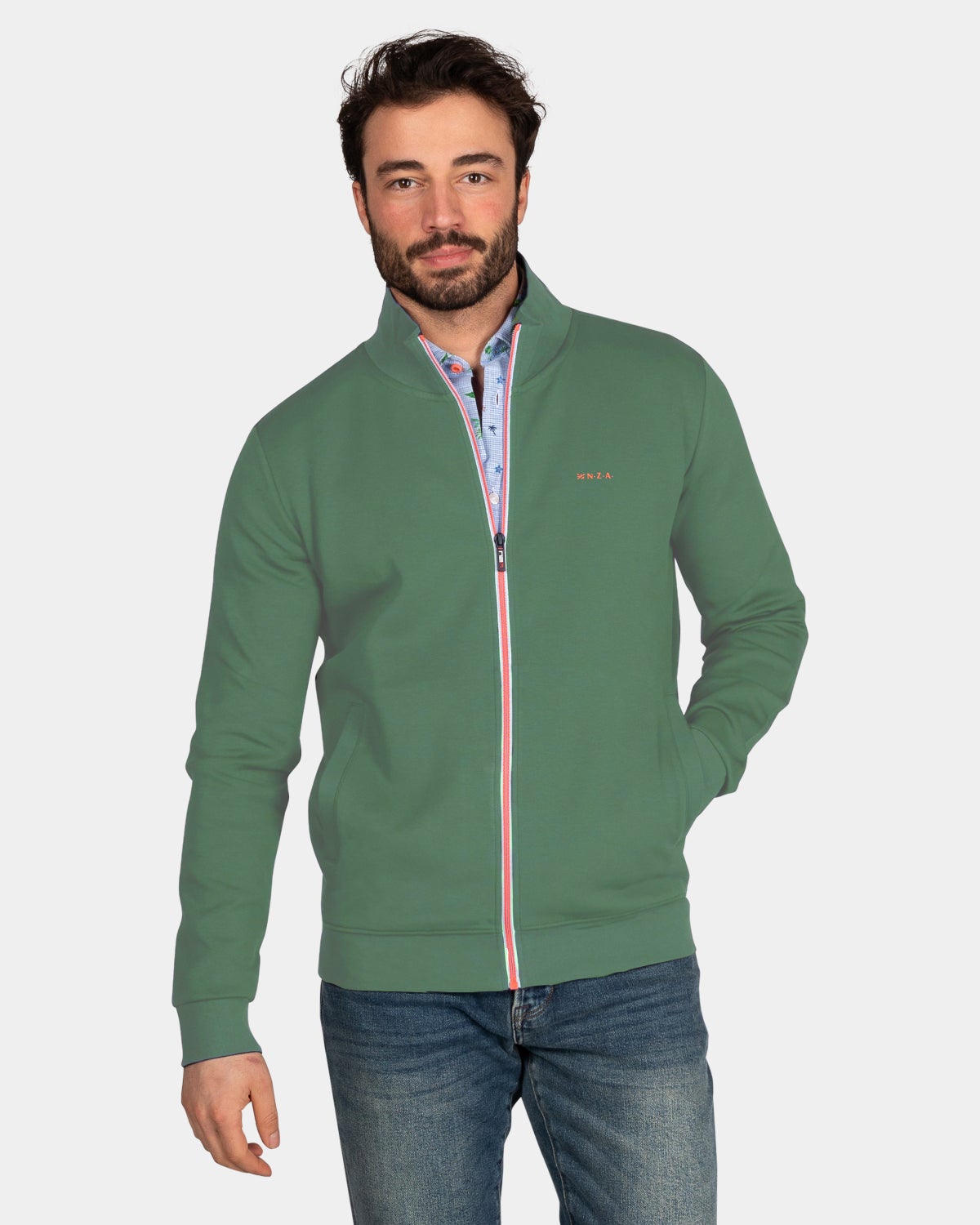 Baumwoll-Cardigan mit Stretch - Amazon Green