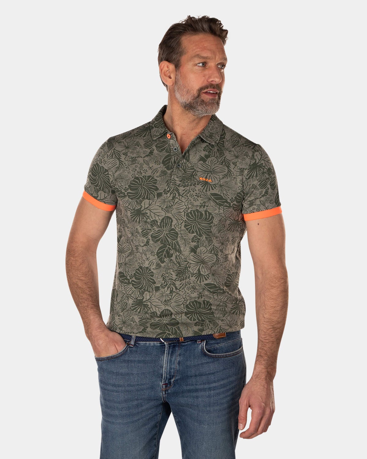 Lyocell bloemenprint polo - High Summer Army