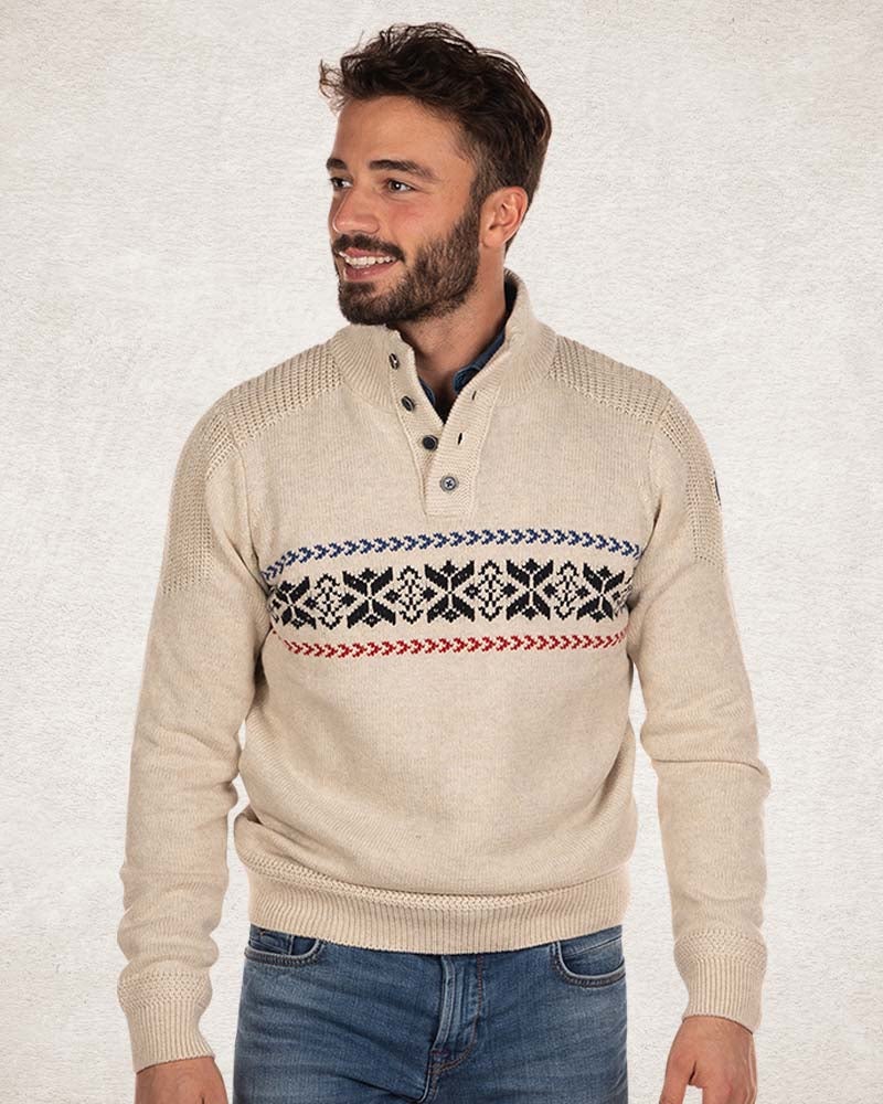 Pull en maille avec demi-patte de boutonnage - Milky Ecru