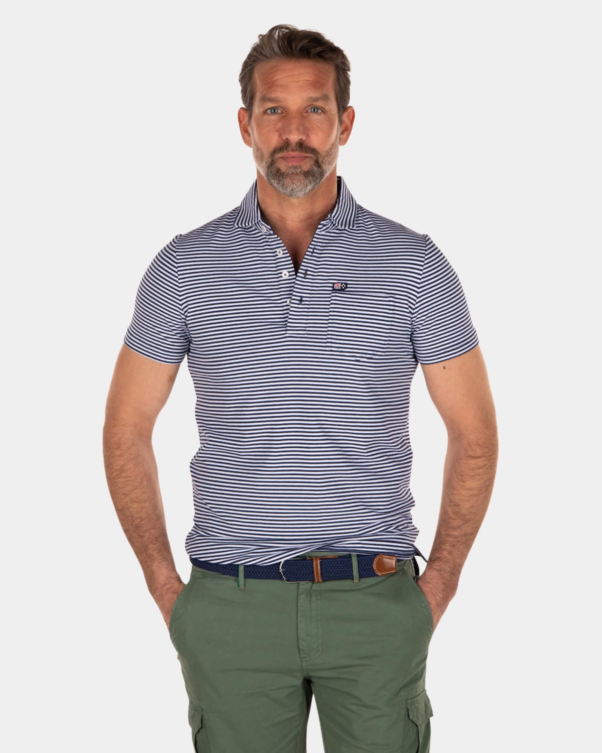 Katoen stretch polo met strepen - Key Navy