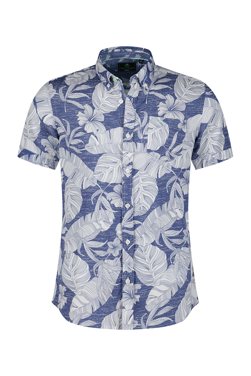 Camisa de manga corta con estampado floral. - Dusk Navy