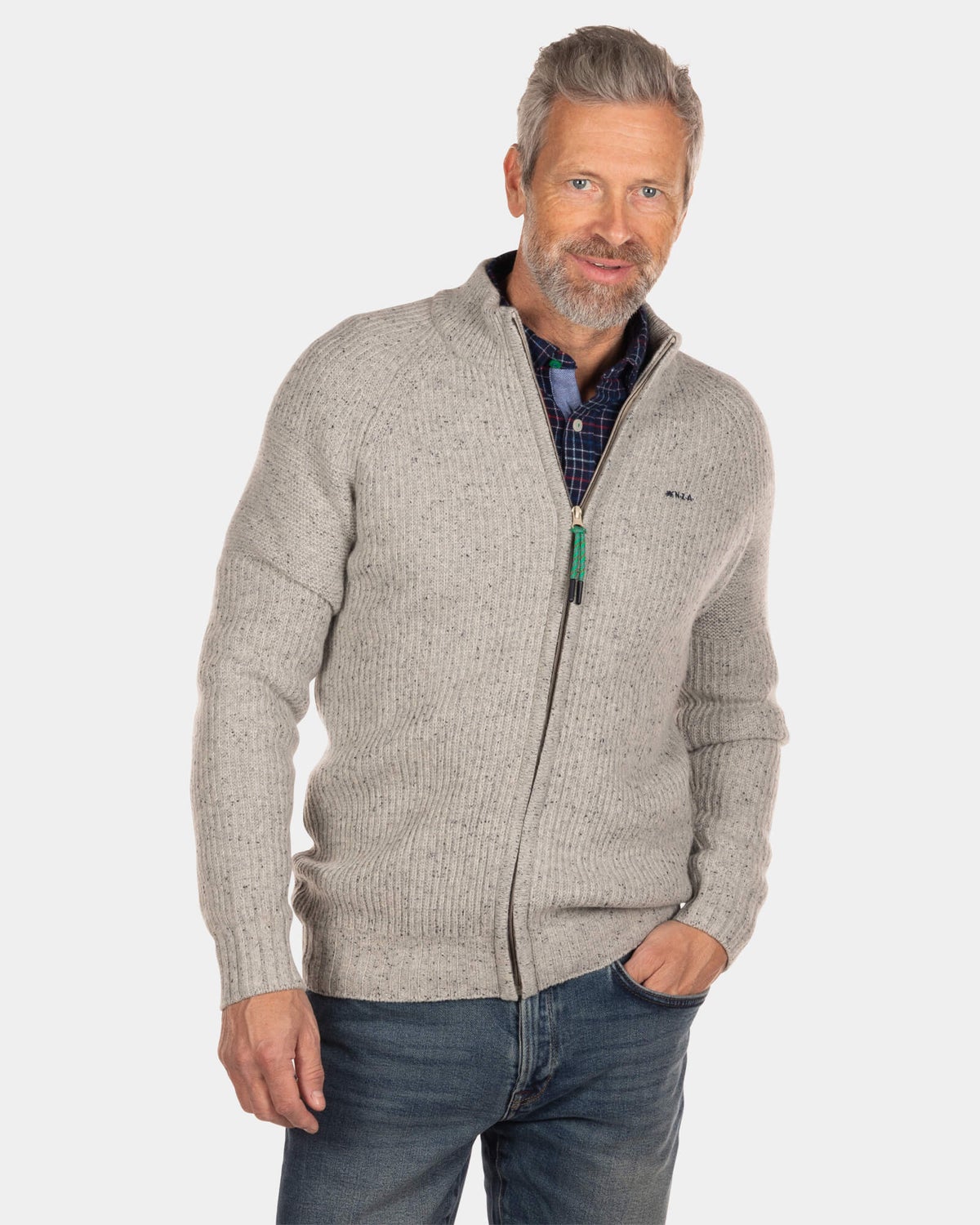 Rippstrick-Cardigan Dry - Dusty Ecru