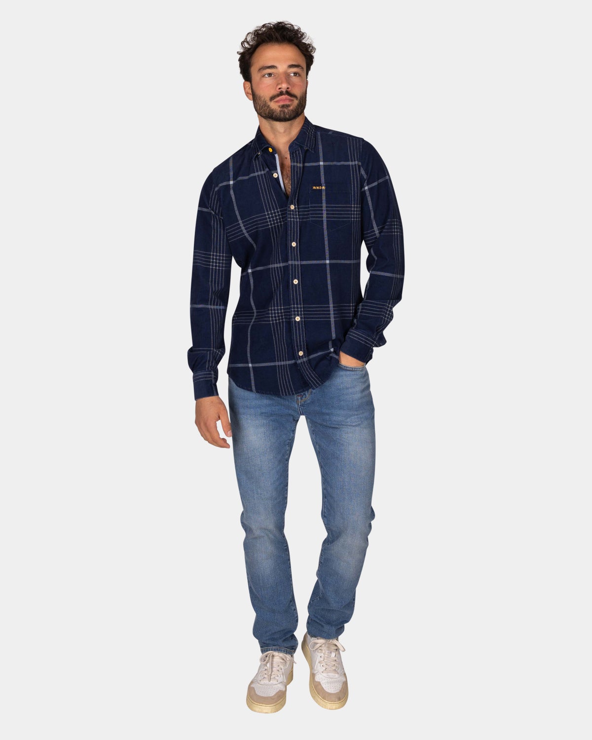 Corduroy dark blue checkered shirt - Winter Navy