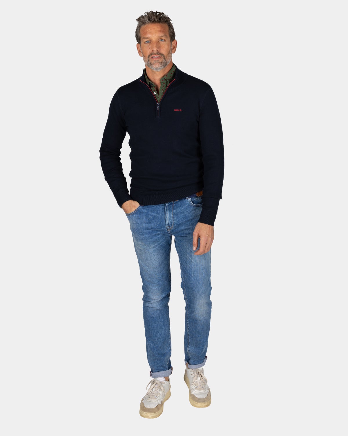 Donkerblauwe pullover met halve rits - Winter Navy