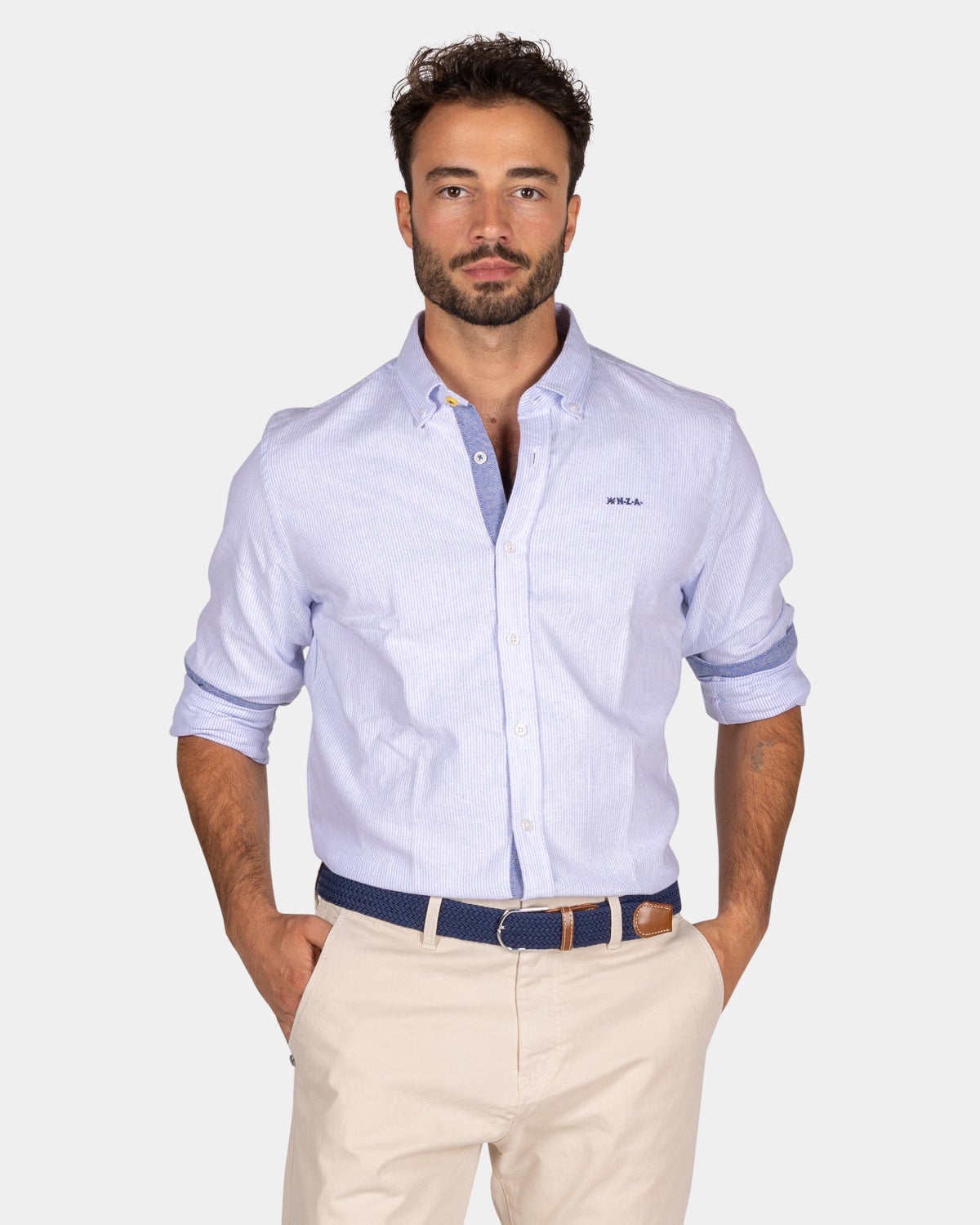 Chemise en coton bleu clair avec stretch - light_blue