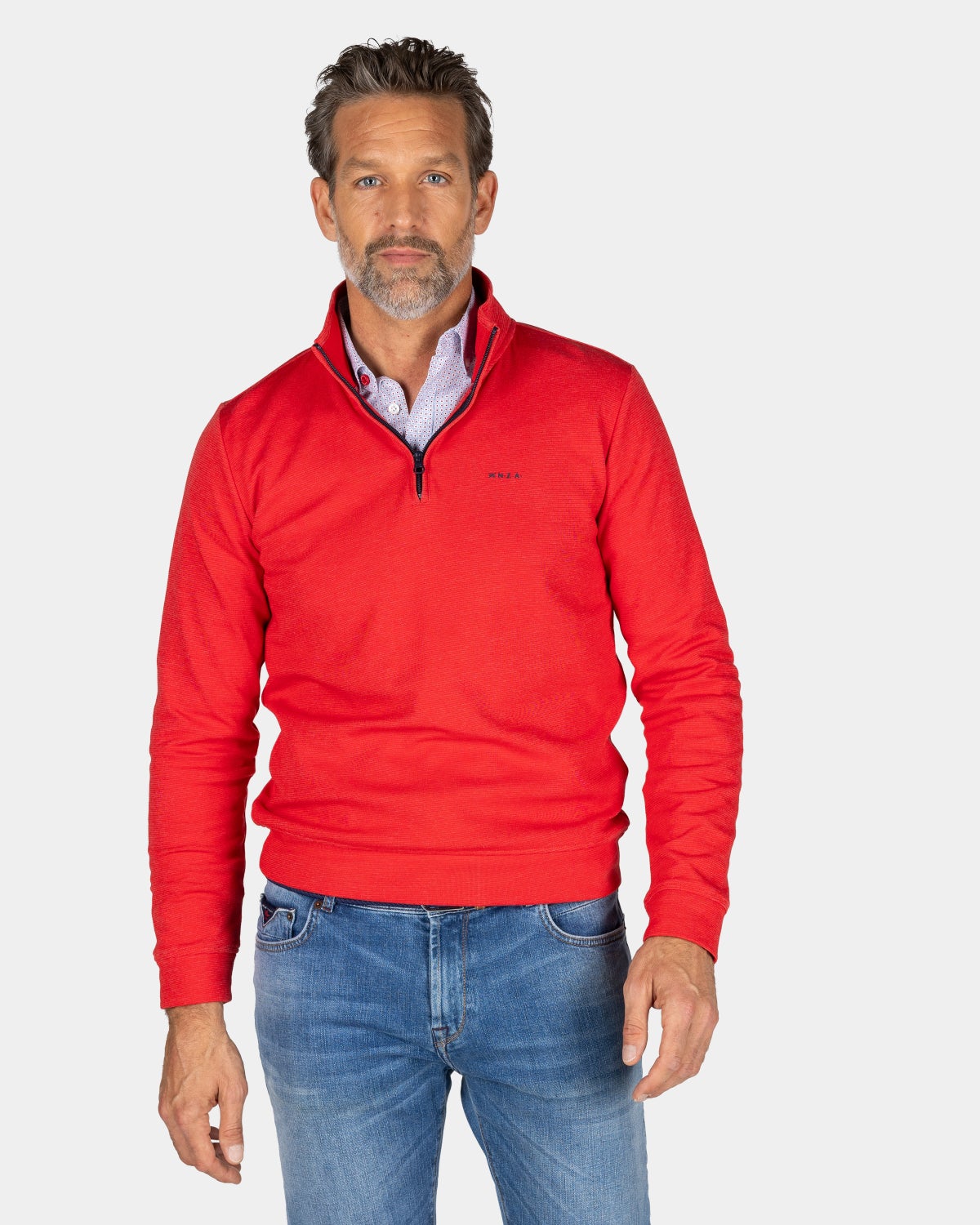 Rode fleece sweater met halve rits - Reef Red