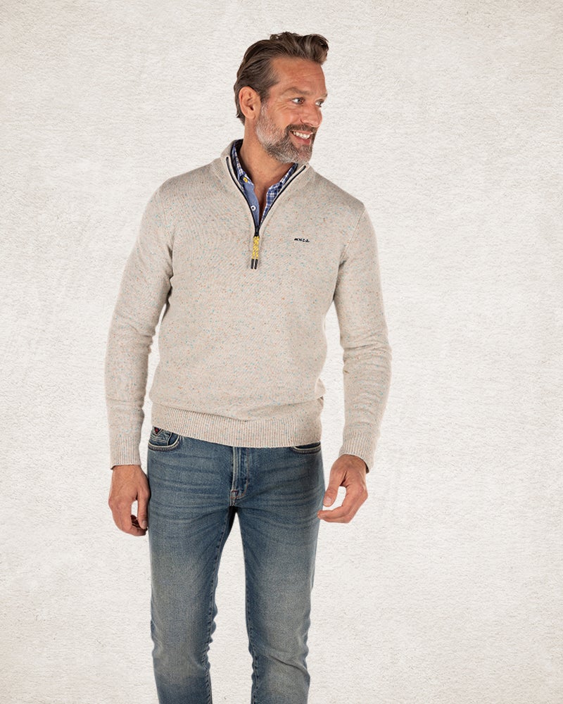 Half zip pullover with wool - Shadow White