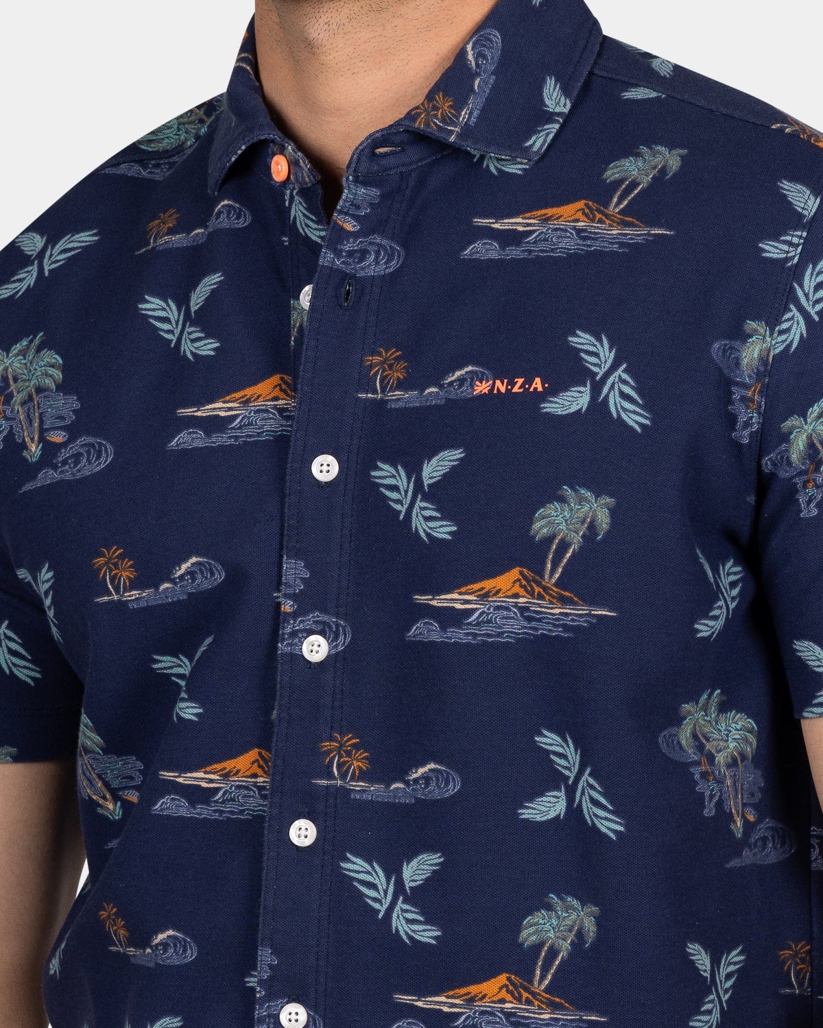 Navy overhemd met zomerse print - Ocean Navy