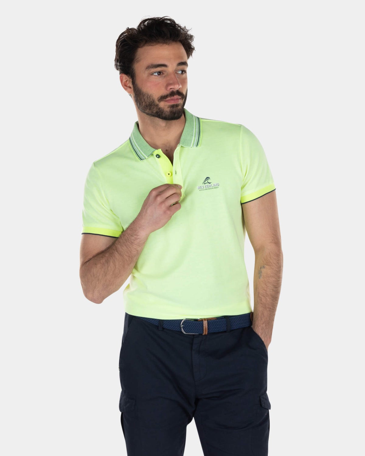 Buntes Poloshirt mit gestreiftem Kragen - High Summer Yellow