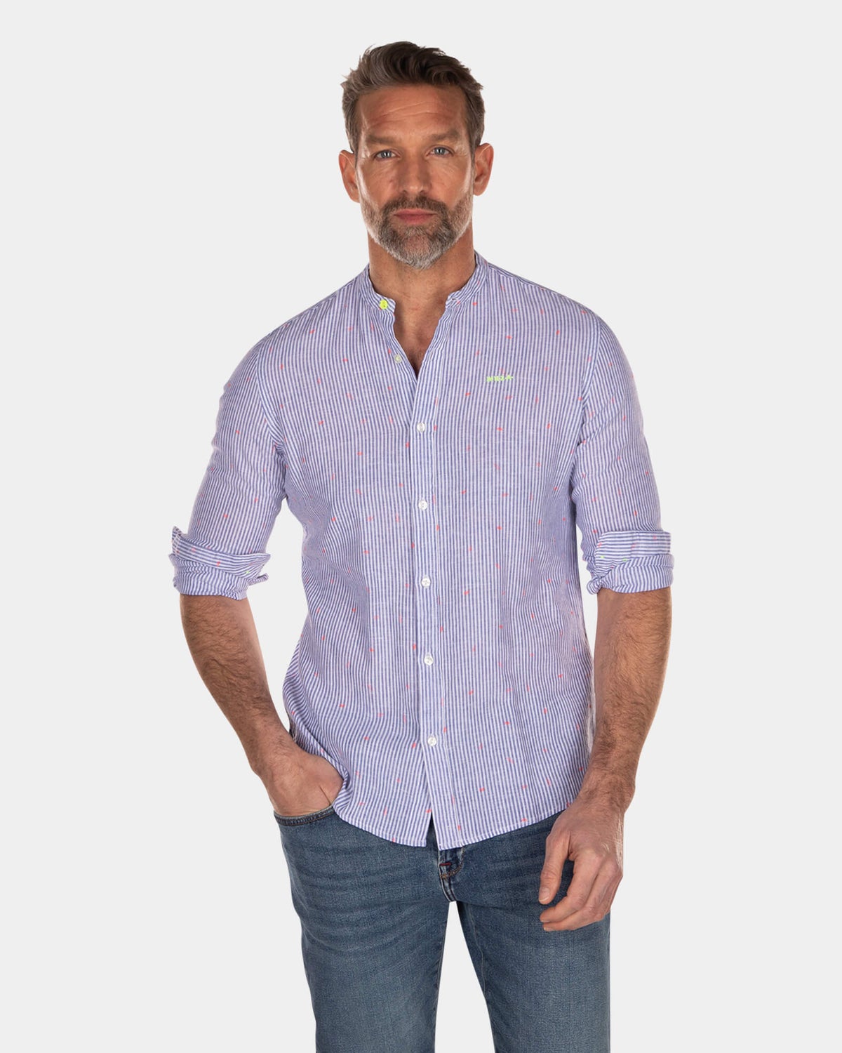 Chemise rayée sans col - Light Blue