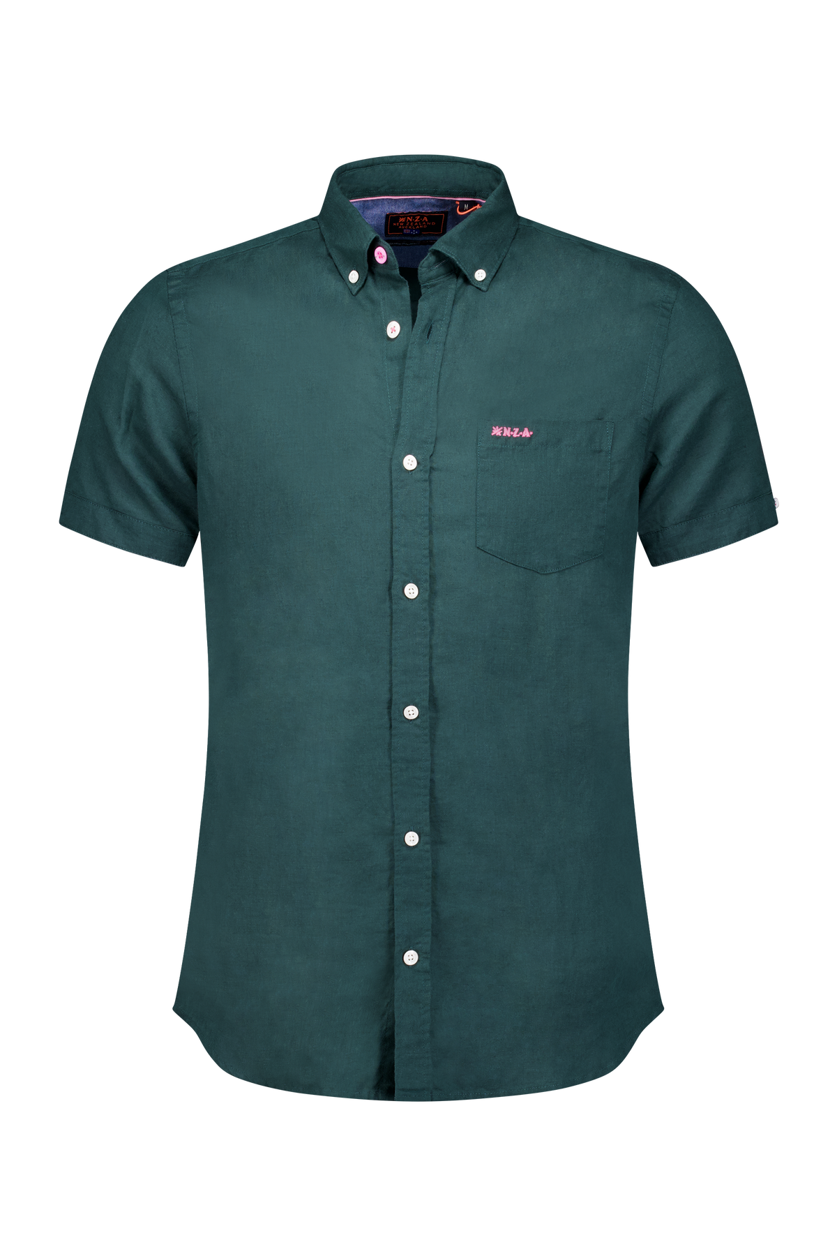 Camisa de lino con manga corta. - Classic Green