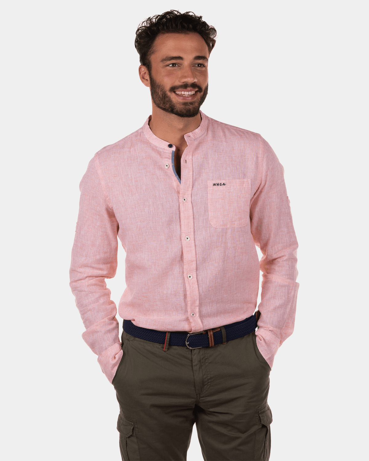 Chemise en lin sans col Hatoananga - Apricot Neon Orange