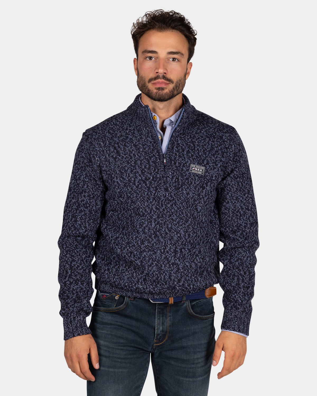 Gemêleerde donkerblauwe wollen pullover  - Winter Navy