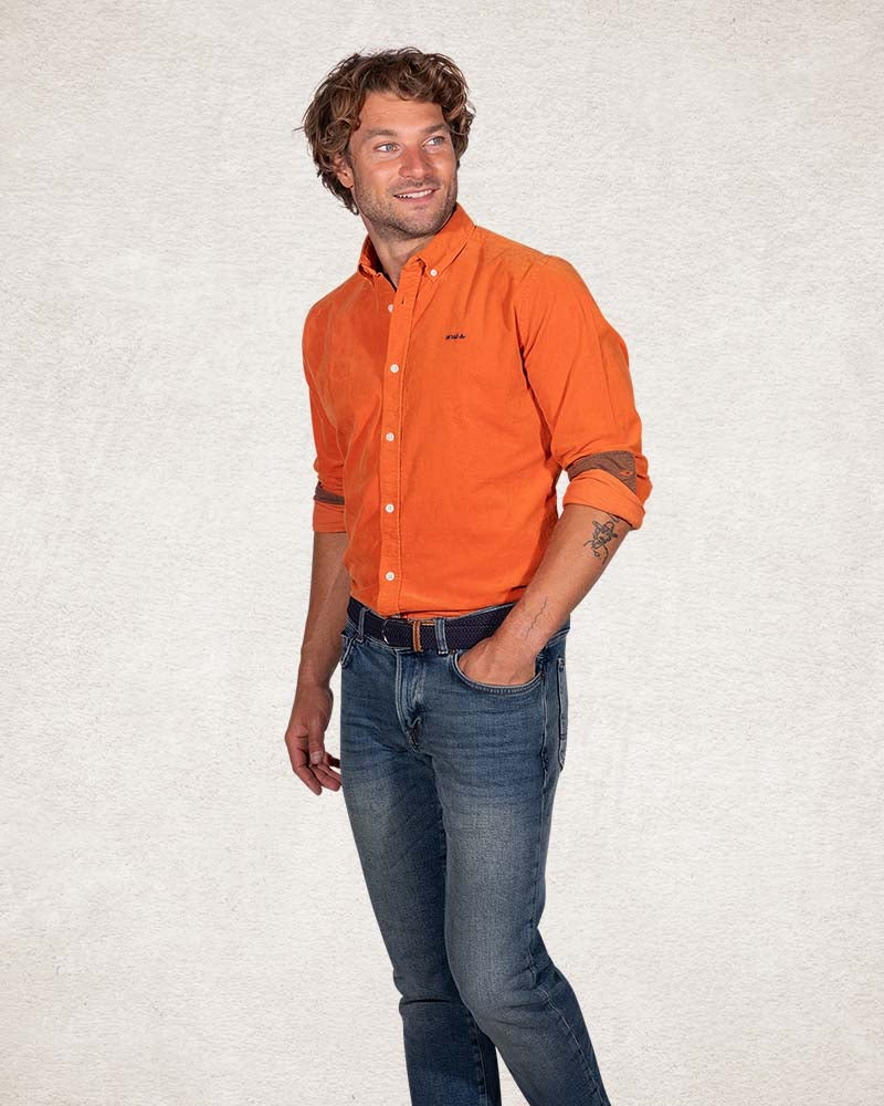 Effen overhemd van corduroy - Ginger Orange