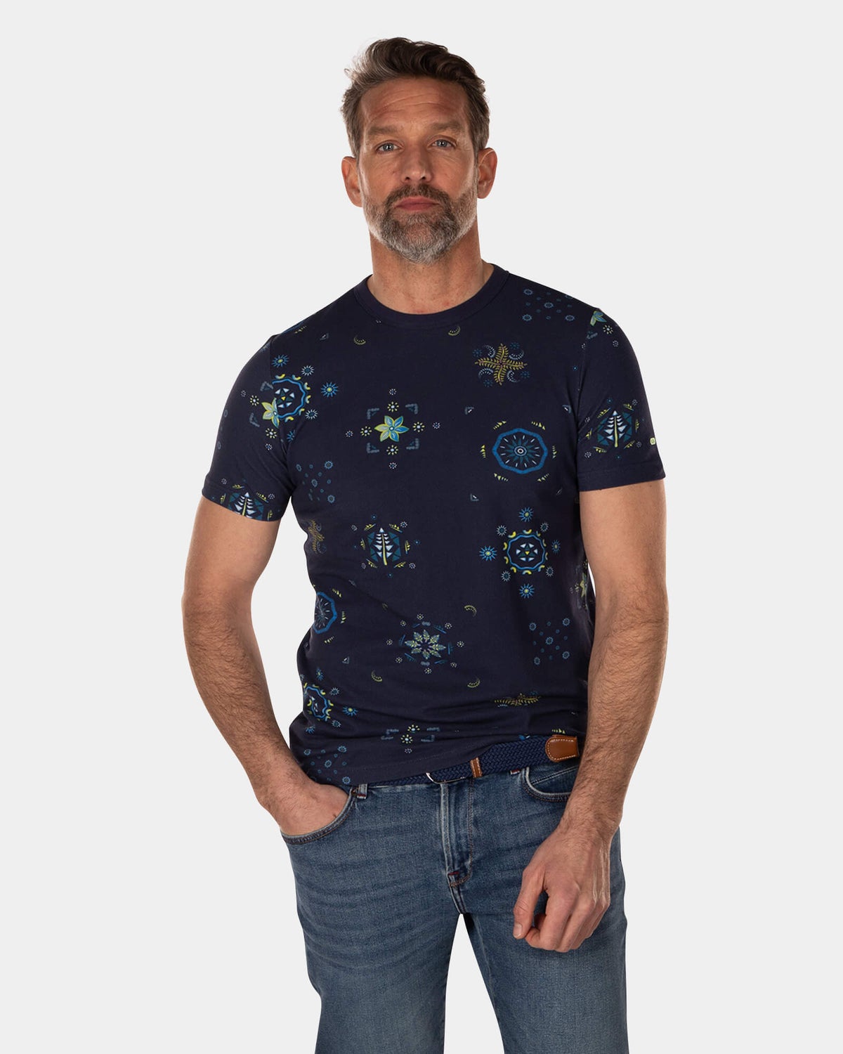 Camiseta de algodón con estampado azul oscuro - High Summer Navy