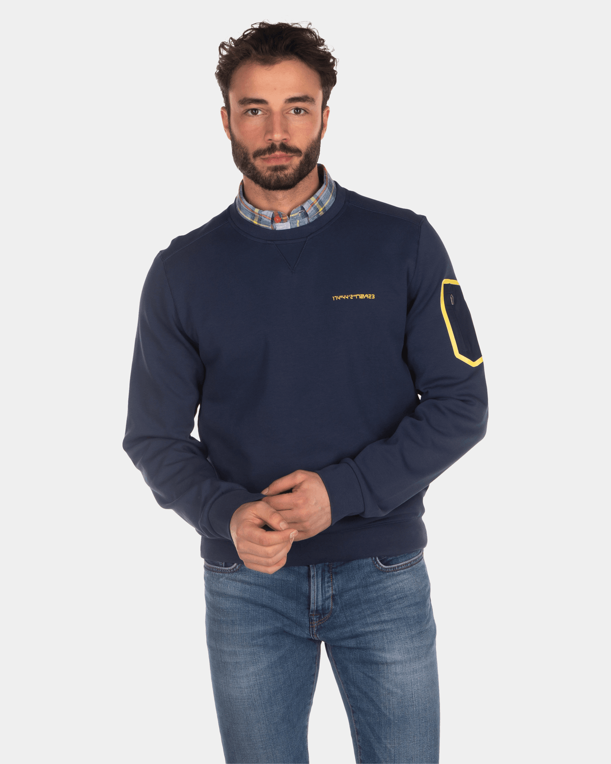 Sweater van katoen met ronde hals - Key Navy