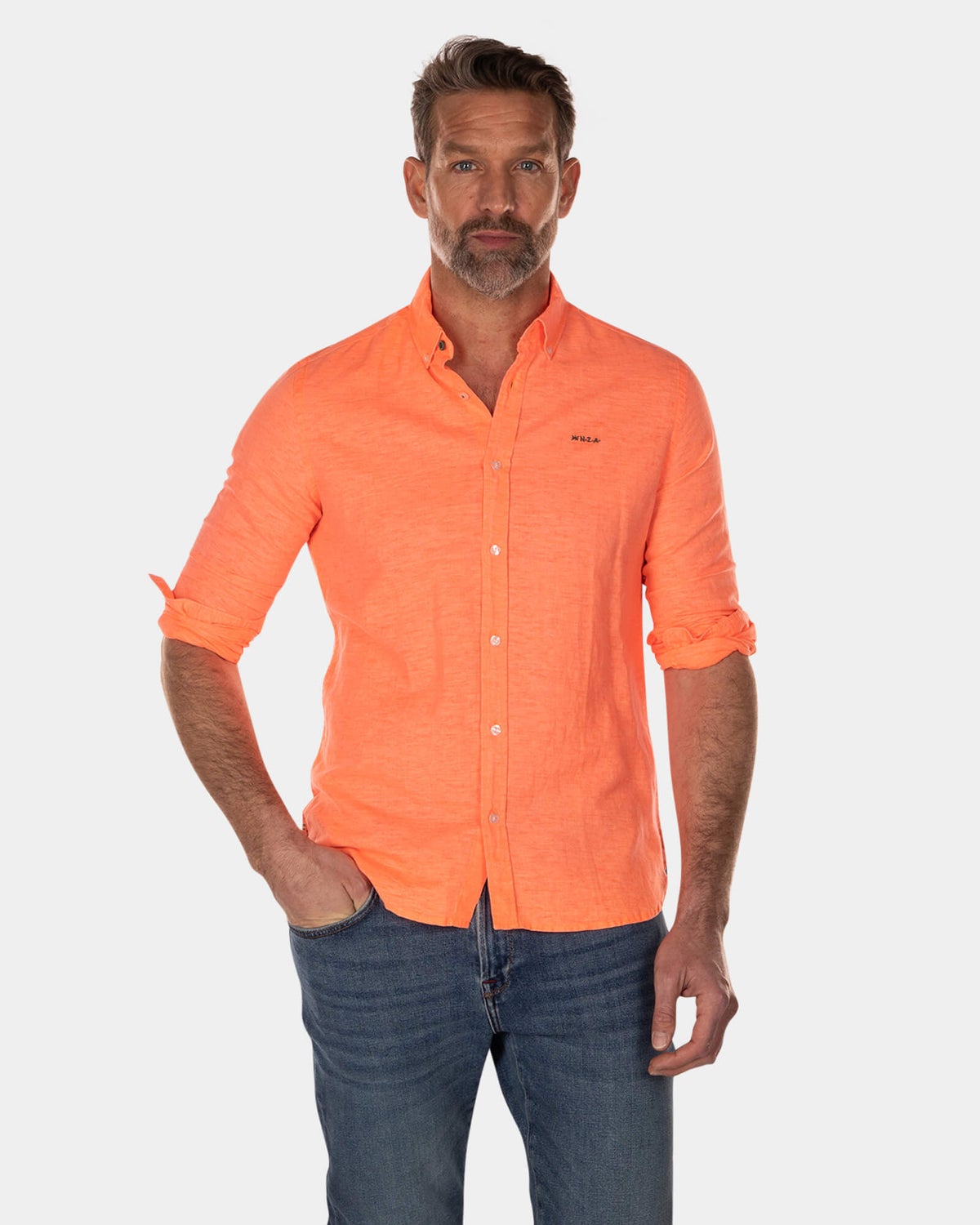 Camisa de lino lisa de manga larga - High Summer Orange