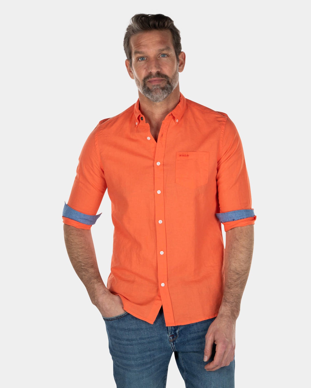 Camisa de lino de color liso - Burned Orange