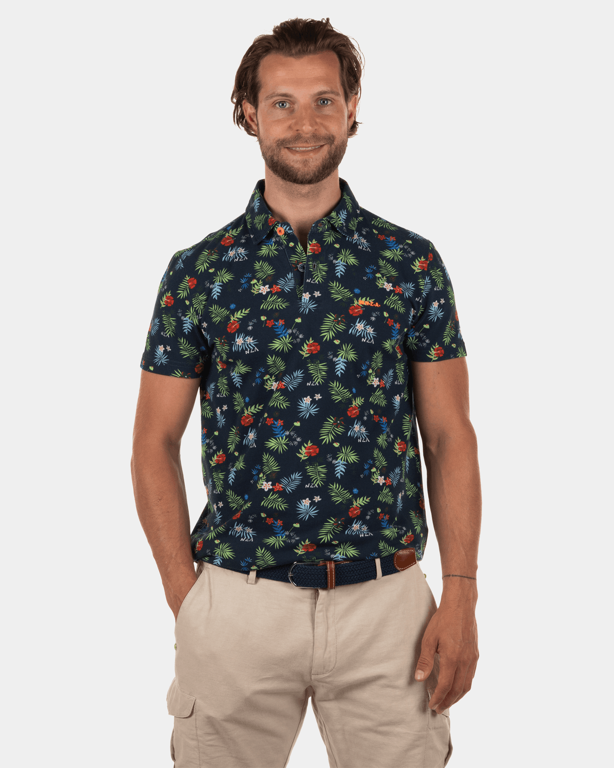 Blumen-Poloshirt von Boil Hole - Dutch Navy