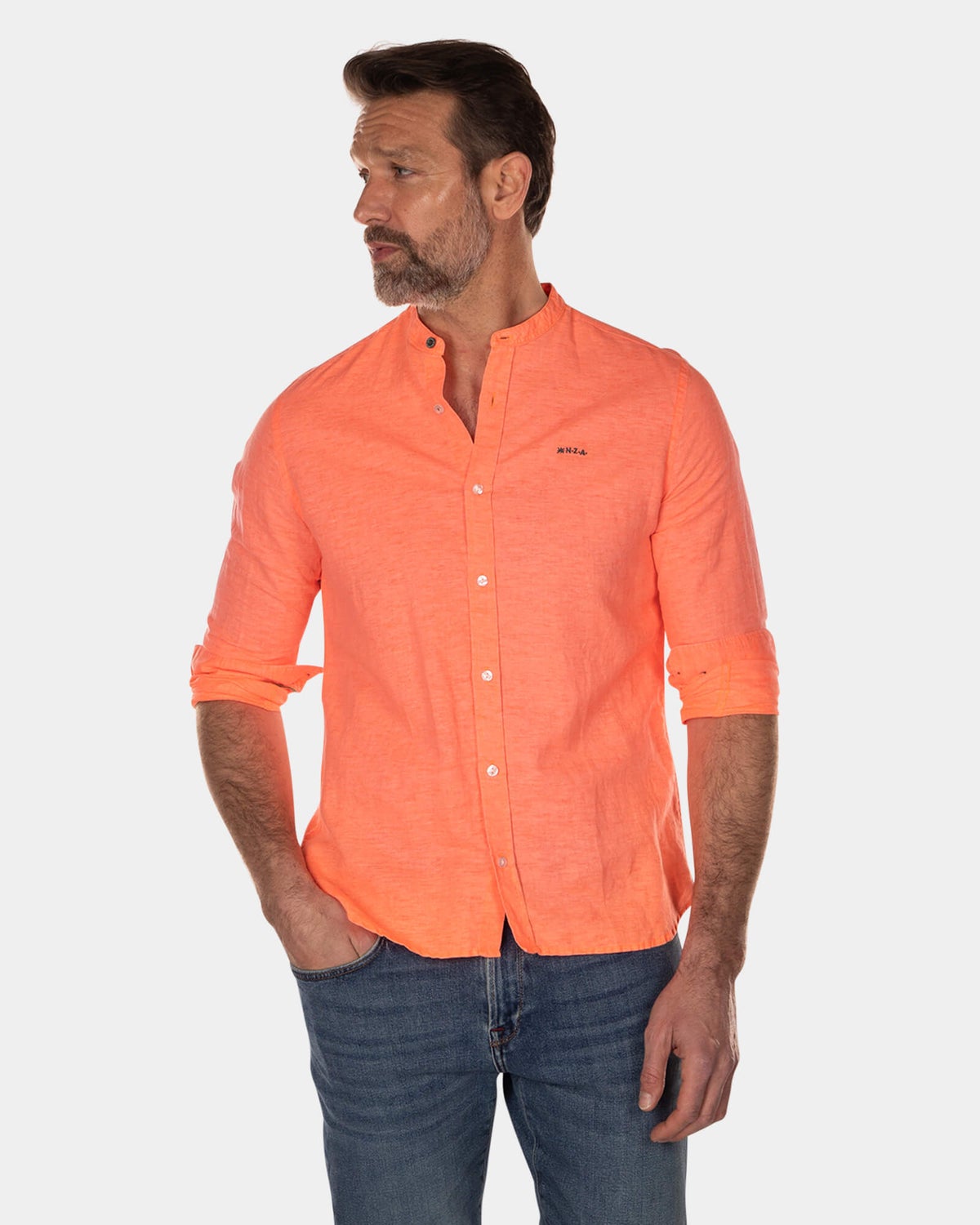 Chemise unie sans col à manches longues - High Summer Orange