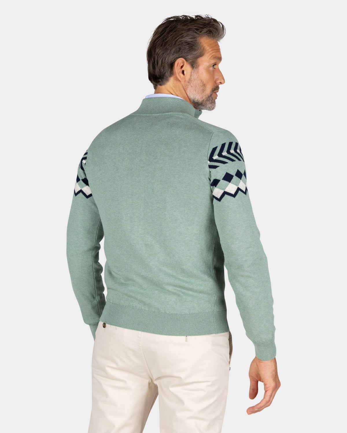 Green sweater with knitted patter - Pebble Green